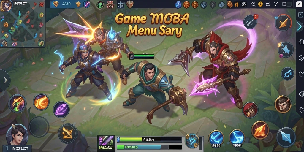 Tangkapan layar INDSLOT menampilkan aksi seru dalam pertempuran MOBA.