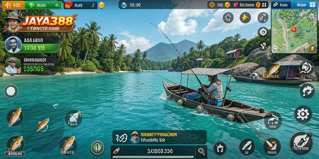 Screenshot utama JAYA388 menampilkan gameplay memancing yang mendebarkan.