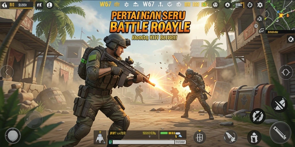 Tampilan menarik dari gameplay intens Battle Royale di W67.